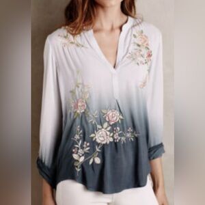 Soft Surroundings or Anthropologie Tiny Floral Garden embroidered ombre top